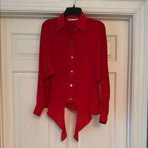 Trina Turk Red Asymmetrical Button Down Shirt